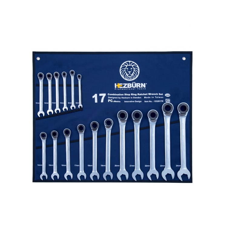 ست آچار یک سر تخت یک سر رینگ جغجغه هزبرن 17 عددی مدل 1532017R