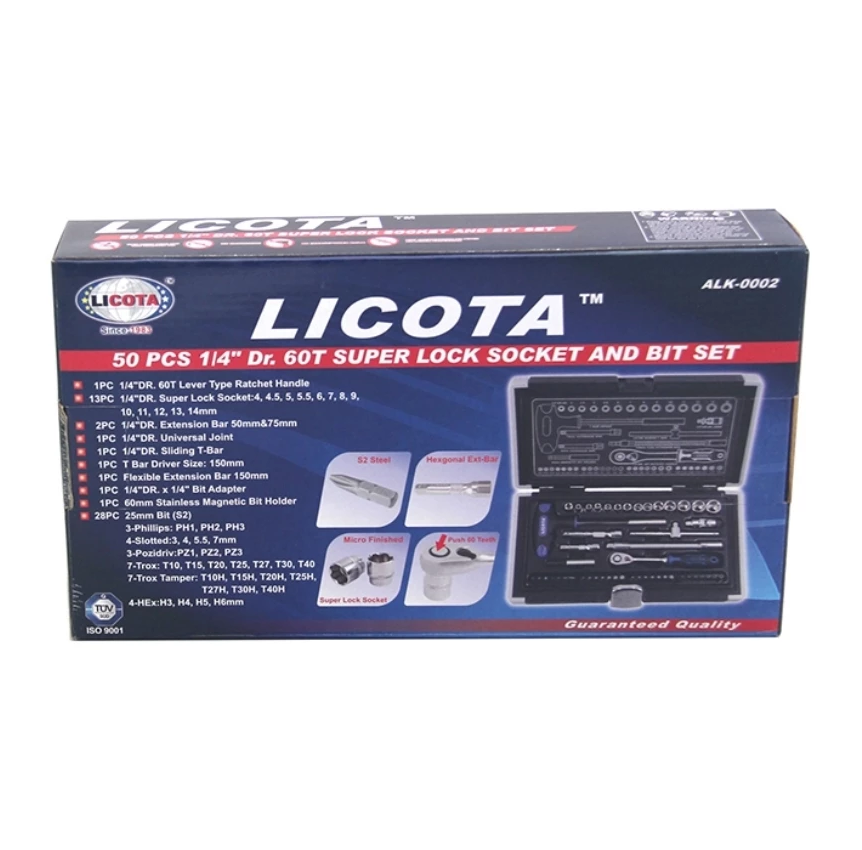 جعبه بکس و بیت 50 پارچه لیکوتا درایو 1/4 اینچ ALK-0002