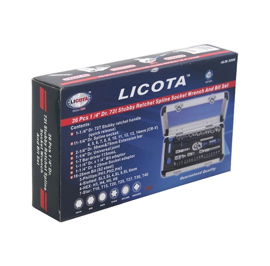 جعبه بکس 36 پارچه لیکوتا درایو 1/4 اینچ ALM-3006