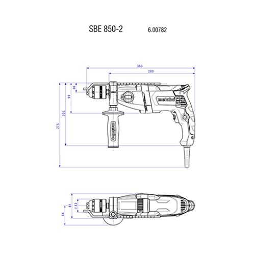 دریل چکشی 850 وات الکترونیک سه نظام آچاری متابو مدل SBE 850-2
