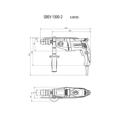 دریل چکشی 1300 وات سه نظام آچاری متابو مدل SBEV 1300-2/plastic carry case