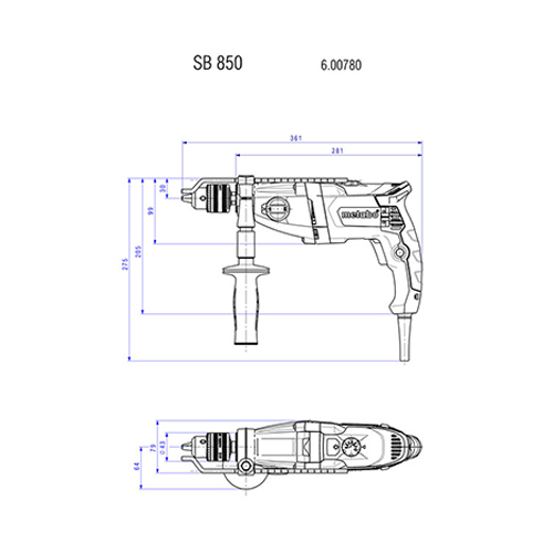 دریل چکشی 850 وات متابو 13 میلیمتر مدل SB 850-2